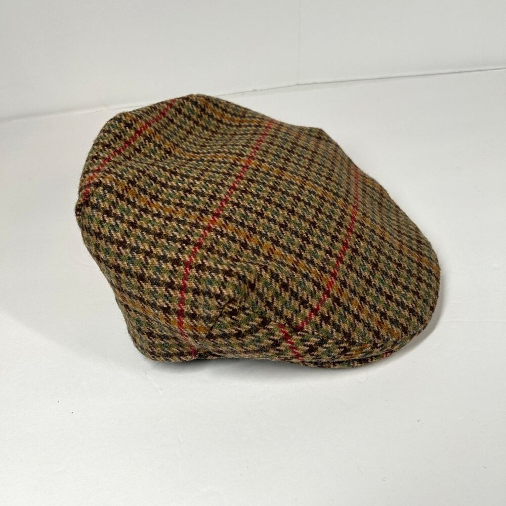 Hawkins Country Newsboy Cap Men Large 7 1/4 Brown Wool Glen Plaid England Gatsby